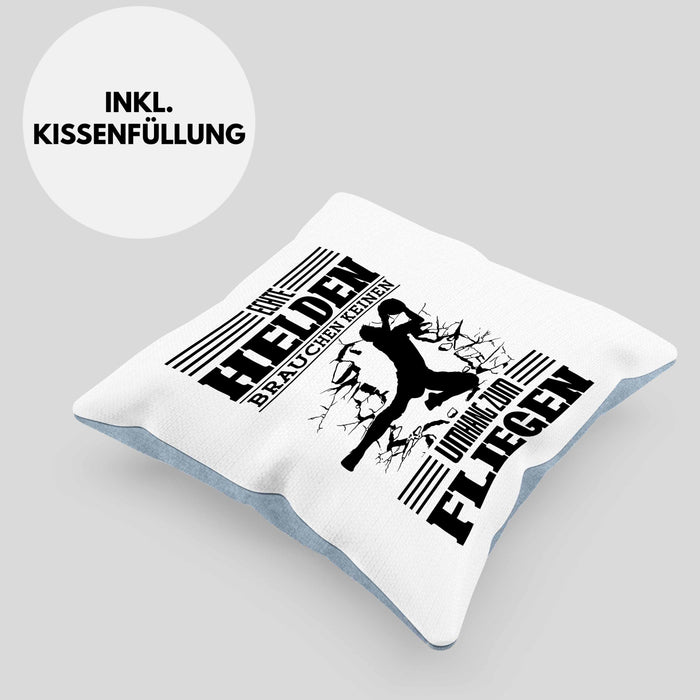 Torwart Kissen mit Füllung 40x40 Geschenk Spruch Lustig Echte Helden Brauchen Keinen Umhang zum Fliegen Geschenkidee Geburtstag Fußball (Grau) Blau Trendation