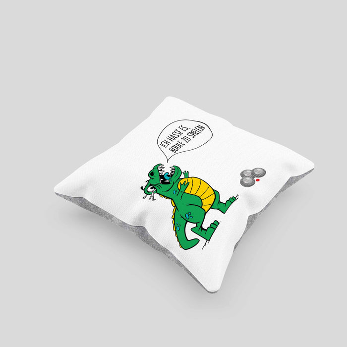 Boule Kissen mit Füllung 40x40 Geschenk Boule-Spieler Geschenkidee Spruch T-Rex Dino Ich Hasse Boule Spielen (Grau) Grau Trendation