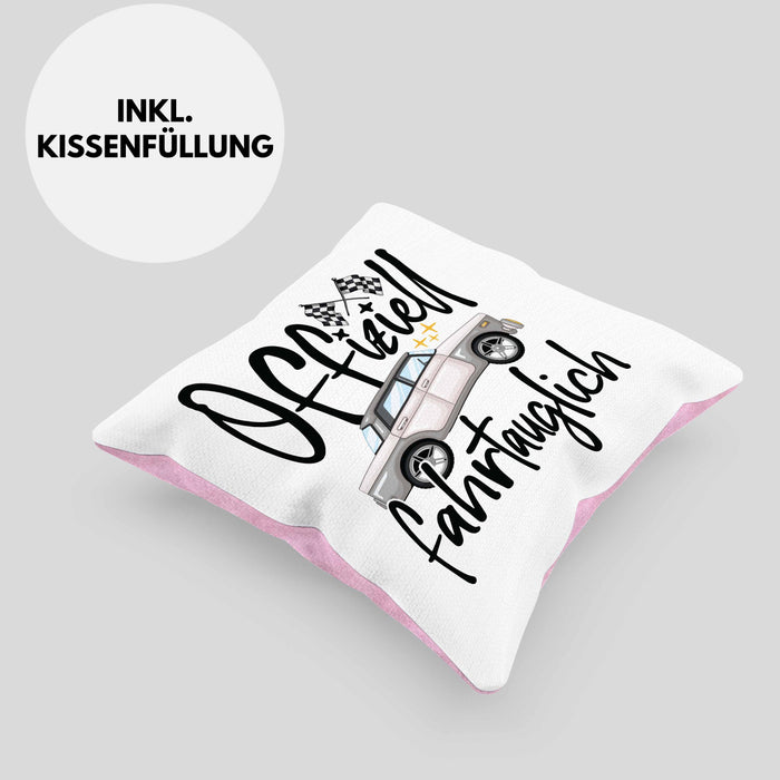 Führerschein Bestanden Geschenk Kissen mit Füllung 40x40 Bestandener Führerschein Offiziel Fahrtauglich Fahrschule (Grau) Rosa Trendation