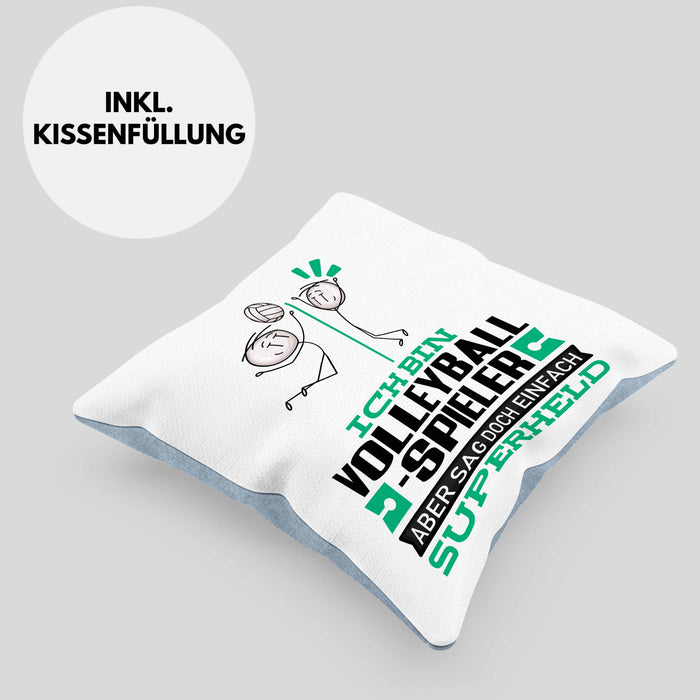 Volleyballspieler Geschenk Kissen mit Füllung 40x40 Ich Bin Volleyballspieler Aber Sag Doch Einfach Superheld Lustige Geschenkdiee für Volleyballspieler (Grau) Blau Trendation