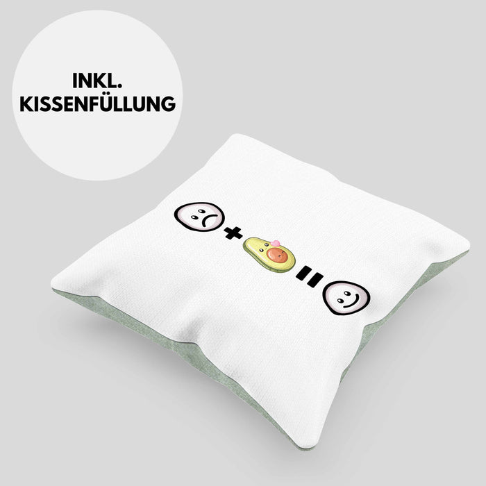 Avocado Kissen mit Füllung 40x40 Geschenk für Avocado Liebhaber :( + Avocado = :) Lustige Geschenkidee Geburtstag (Grau) Grün Trendation