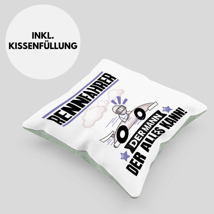 Rennfahrer Kissen mit Füllung 40x40 Geschenk für Rennfahrer Der Mann Der Alles Kann Geschenkidee zum Geburtstag (Grau) Grün Trendation