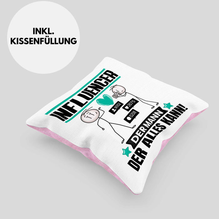Influencer Kissen mit Füllung 40x40 Geschenk für Influencer Der Mann Der Alles Kann Geschenkidee zum Geburtstag (Grau) Rosa Trendation