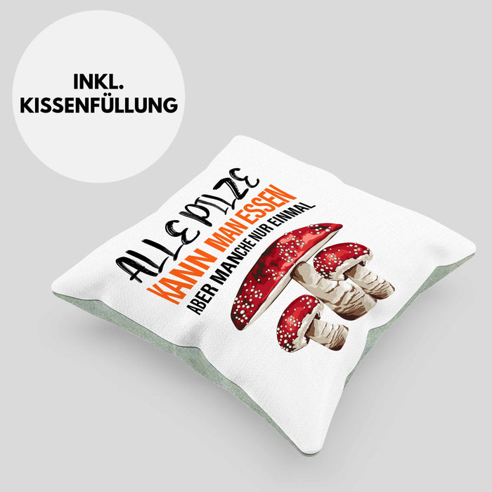 Pilzsammler Geschenk Kissen mit Füllung 40x40 Pilze Sammeln Geschenkidee Pilzsucher Pilzliebhaber (Grau) Grün Trendation