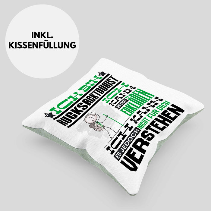 Rucksacktourist Geschenk Kaffee-Kissen mit Füllung 40x40 Geschenkidee für Rucksacktourist Ich Bin Rucksacktourist Ich Kann Es Dir Erklären Jedoch Nicht Für Dich Verstehen Spruch Lustig (Grau) Grün Trendation
