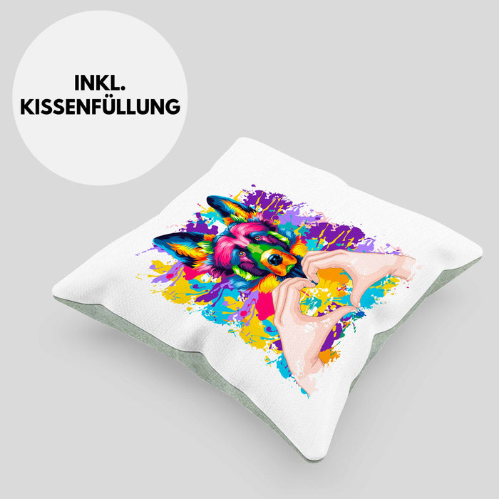 Schäferhund Besitzer Farbe Love Kissen mit Füllung 40x40 Geschenk Lustiger Spruch Geschenkidee Schäferhund Besitzerin (Grau) Grün Trendation