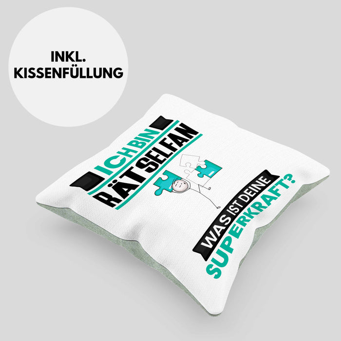 Rätselfan Kissen mit Füllung 40x40 Geschenk für Rätselfan Geburtstag Lustiger Spruch Was Ist Deine Superkraft (Grau) Grün Trendation