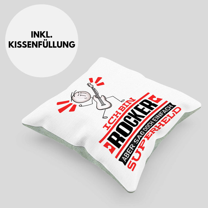 Rocker Geschenk Kissen mit Füllung 40x40 Ich Bin Rocker Aber Sag Doch Einfach Superheld Lustige Geschenkdiee für Rocker (Grau) Grün Trendation