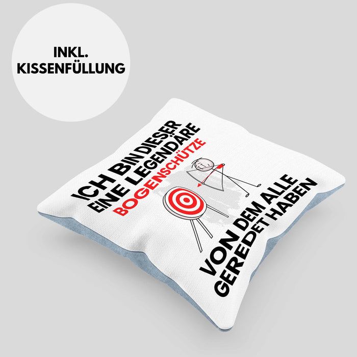 Bogenschütze Geschenk Kissen mit Füllung 40x40 Lustige Geschenkidee Geburtstag für Bogenschütze Ich Bin Dieser Legendäre Bogenschütze Von Dem Alle Geredet Haben (Grau) Blau Trendation