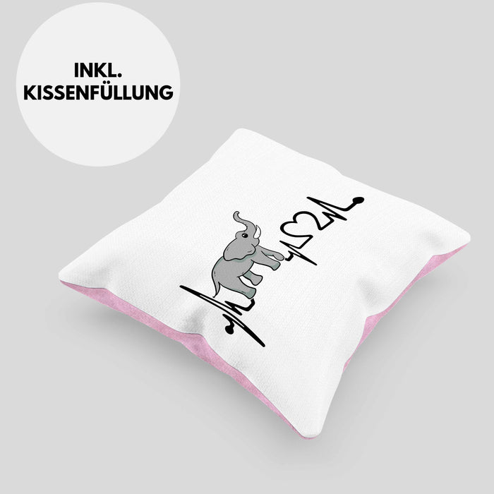 Elefant Kissen mit Füllung 40x40 Geschenk Für Elefanten-Liebhaber Geschenkidee Herzschlag (Grau) Rosa Trendation