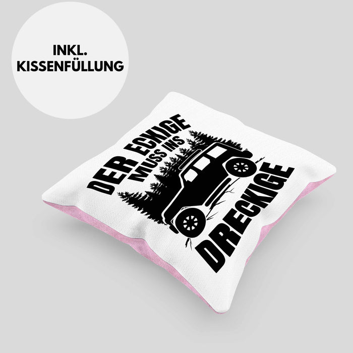 SUV Geschenk Der Eckige Muss Ins Dreckige Geländewagen Geschenkidee Kissen mit Füllung 40x40 (Grau) Rosa Trendation