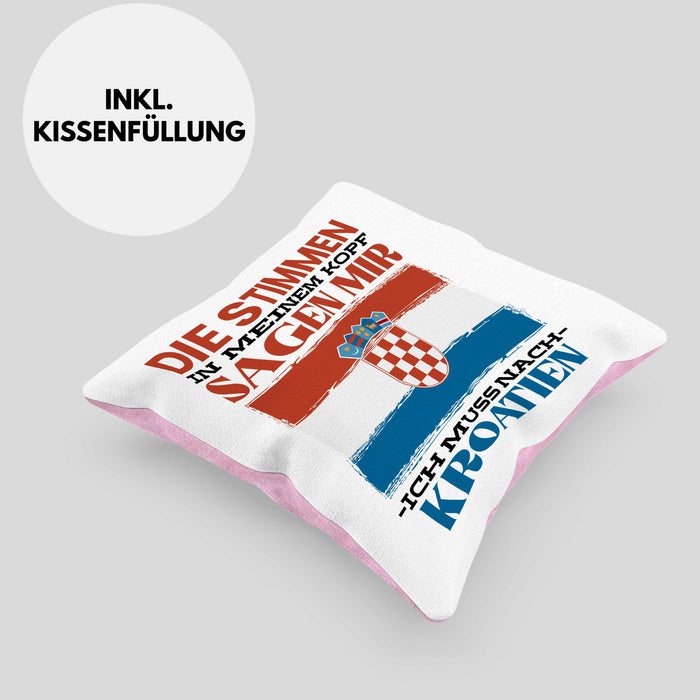 Kroatien Kissen mit Füllung 40x40 Urlaub Heimat Geschenk Spruch Kroatie Geschenkidee (Grau) Rosa Trendation
