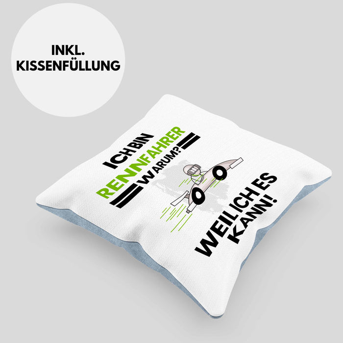 Rennfahrer Geschenk Kissen mit Füllung 40x40 Lustiger Spruch Ich Bin Rennfahrer Warum Weil Ich Es Kann Geschenkidee Bester Rennfahrer Geburtstag (Grau) Blau Trendation