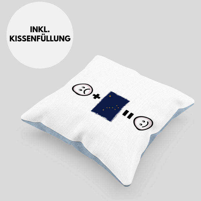 Alaska Kissen mit Füllung 40x40 Geschenk für Alaska-Liebhaber Urlaub Lustige Geschenkidee :( + Alaska Flagge = :) Geburtstag (Grau) Blau Trendation