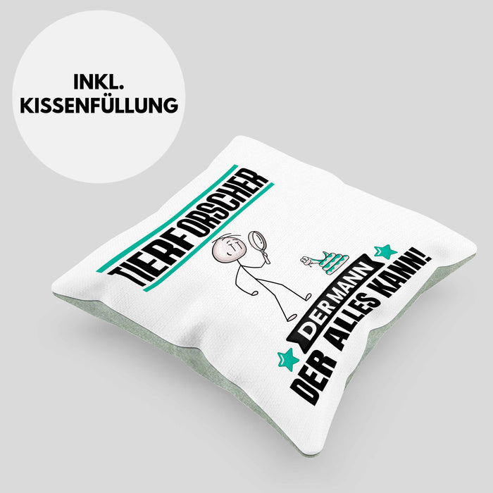 Tierforscher Kissen mit Füllung 40x40 Geschenk für Tierforscher Der Mann Der Alles Kann Geschenkidee zum Geburtstag (Grau) Grün Trendation
