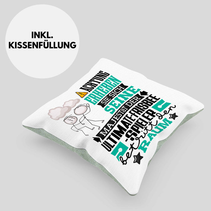 Ultimate-Frisbee-Spieler Geschenk Kissen mit Füllung 40x40 Lustiger Spruch Erheben Sie Sich Der Ultimate-Frisbee-Spieler Betritt den Raum (Grau) Grün Trendation