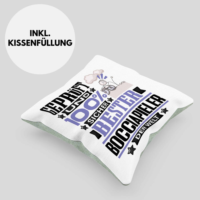 Bocciapieler Geschenk Lustiger Spruch für Bocciapieler Geschenkidee Bester Bocciapieler Der WeltKissen mit Füllung 40x40 (Grau) Grün Trendation
