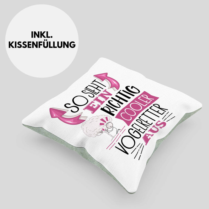 So Sieht Ein Richtig Cooler Vogelretter Aus Kissen mit Füllung 40x40 Geschenk für Vogelretter Geschenkidee Spruch (Grau) Grün Trendation