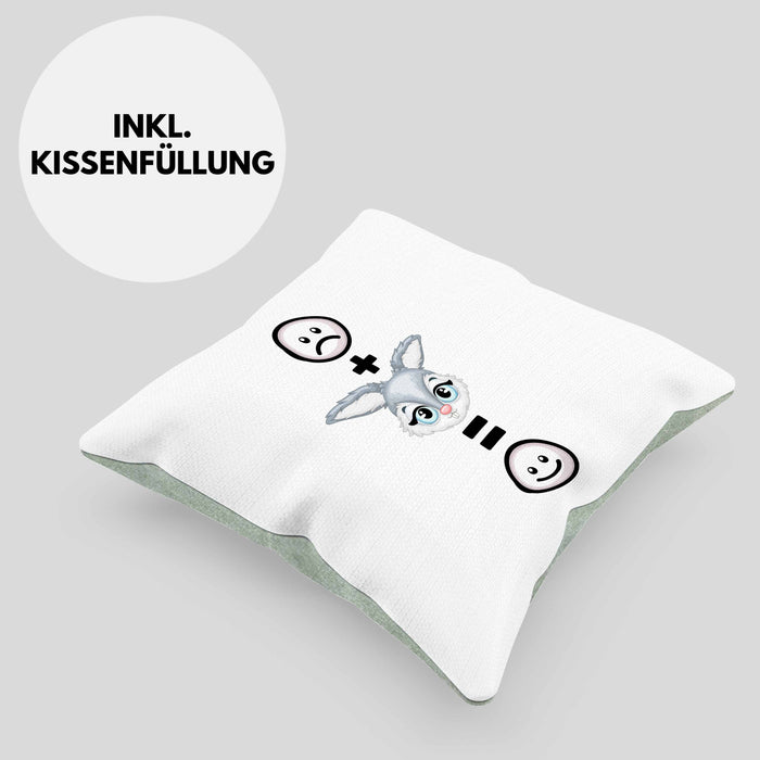 Kaninchen Kissen mit Füllung 40x40 Geschenk für Kaninchen Kanickel Hasen Besitzer Lustige Geschenkidee :( + Hase = :) Geburtstag (Grau) Grün Trendation