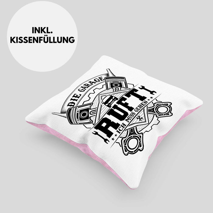 KFZ Mechaniker Kissen mit Füllung 40x40 Geschenk Spruch Männer KFZ Mechatroniker Geschenkidee Werkstatt Die Garage Ruft (Grau) Rosa Trendation