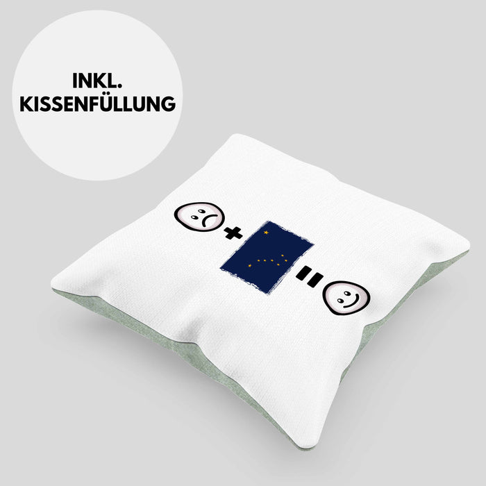 Alaska Kissen mit Füllung 40x40 Geschenk für Alaska-Liebhaber Urlaub Lustige Geschenkidee :( + Alaska Flagge = :) Geburtstag (Grau) Grün Trendation