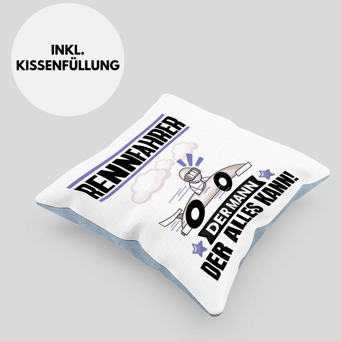 Rennfahrer Kissen mit Füllung 40x40 Geschenk für Rennfahrer Der Mann Der Alles Kann Geschenkidee zum Geburtstag (Grau) Blau Trendation