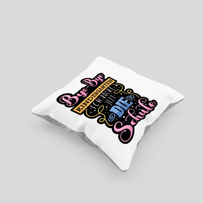 Einschulung Kissen mit Füllung 40x40 "Bye-Bye Kindergarten, Ich rocke jetzt die Schule" Geschenk für Schulanfänger (Grau) Grau Trendation