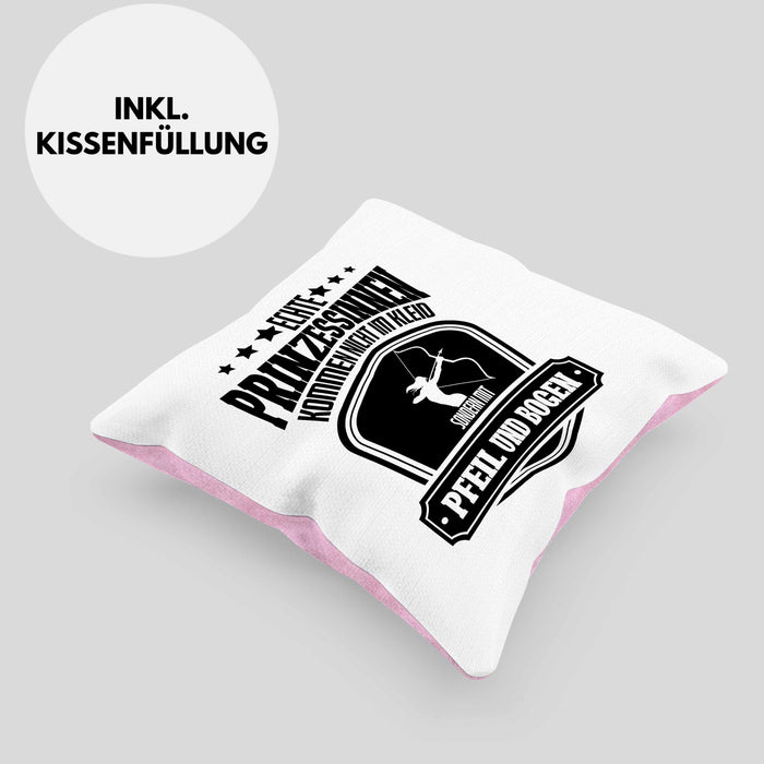 Lustige Bogenschützin Kissen mit Füllung 40x40 mit Spruch Geschenk Frauen Bogenschießen Pfeil und Bogen Motiv (Grau) Rosa Trendation