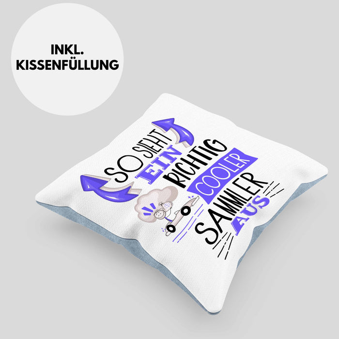 So Sieht Ein Richtig Cooler Sammler Aus Geschenk Kissen mit Füllung 40x40 Lustiger Spruch Geschenkidee (Grau) Blau Trendation