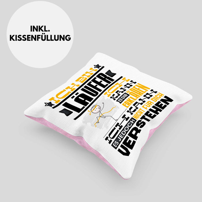 Läufer Geschenk Kissen mit Füllung 40x40 Geschenkidee für Läufer Geburtstag Lustiger Spruch Ich Bin Läufer Ich Kann Es Dir Erklären Aber Nicht Für Dich Verstehen (Grau) Rosa Trendation