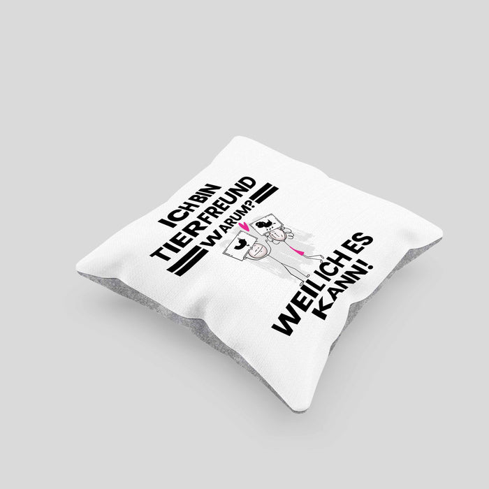 Tierfreund Geschenk Kissen mit Füllung 40x40 Lustiger Spruch Ich Bin Tierfreund Warum Weil Ich Es Kann Geschenkidee Bester Tierfreund Geburtstag (Grau) Grau Trendation
