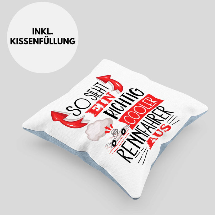 Rennfahrer Kissen mit Füllung 40x40 Geschenk So Sieht Ein Richtig Cooler Rennfahrer Aus Geschenkidee Spruch Lustig (Grau) Blau Trendation