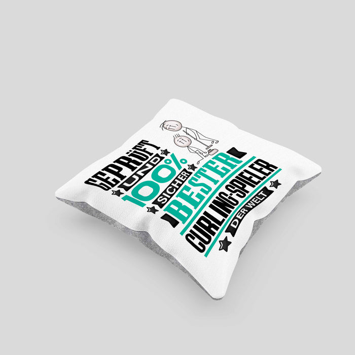 Curling-Spieler Geschenk Lustiger Spruch für Curling-Spieler Geschenkidee Bester Curling-Spieler Der WeltKissen mit Füllung 40x40 (Grau) Grau Trendation