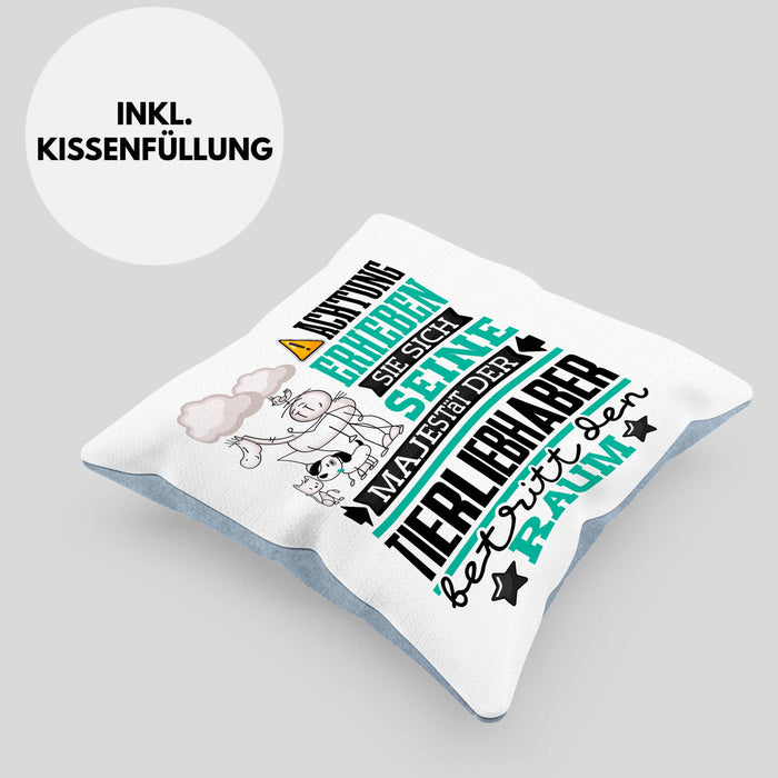 Tierwohlhaber Geschenk Kissen mit Füllung 40x40 Lustiger Spruch Erheben Sie Sich Der Tierwohlhaber Betritt den Raum (Grau) Blau Trendation