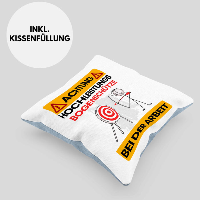 Bogenschütze Kissen mit Füllung 40x40 Geschenk Lustiger Spruch Geschenkidee für Bogenschütze Achtung Hochleistungs Bogenschütze Bei Der Arbeit (Grau) Blau Trendation