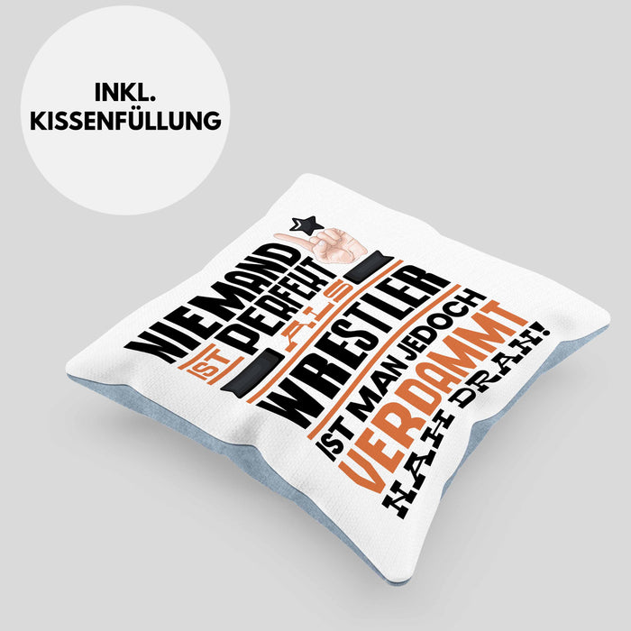 Wrestler Geschenk Kissen mit Füllung 40x40 Lustige Geschenkidee für Wrestler Geburtstag Niemand Ist Perfekt Aber Als Wrestler Ist Man Nah Dran (Grau) Blau Trendation