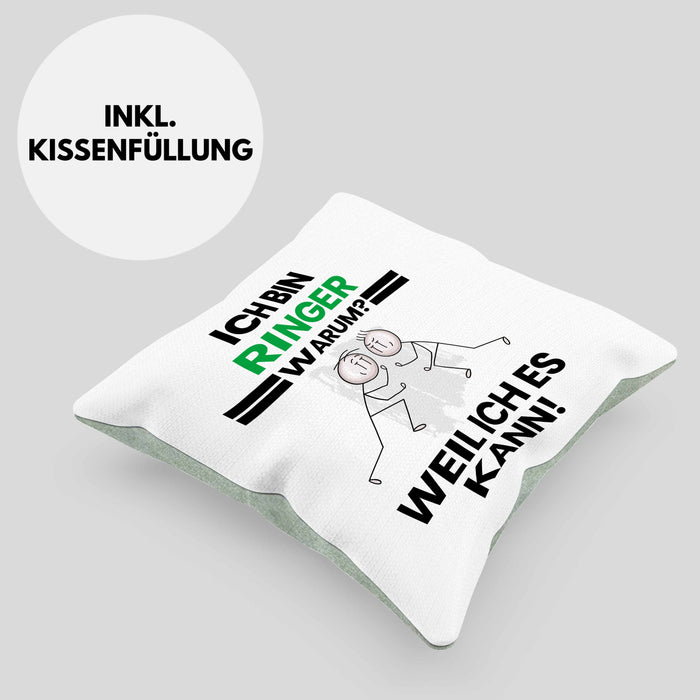 Ringer Geschenk Kissen mit Füllung 40x40 Lustiger Spruch Ich Bin Ringer Warum Weil Ich Es Kann Geschenkidee Bester Ringer Geburtstag (Grau) Grün Trendation