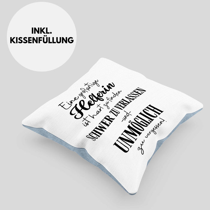 Helferin Abschied Geschenk Kissen mit Füllung 40x40 Abschiedsgeschenk für Helferin Hart Zu Finden Schwer Zu Verlassen (Grau) Blau Trendation