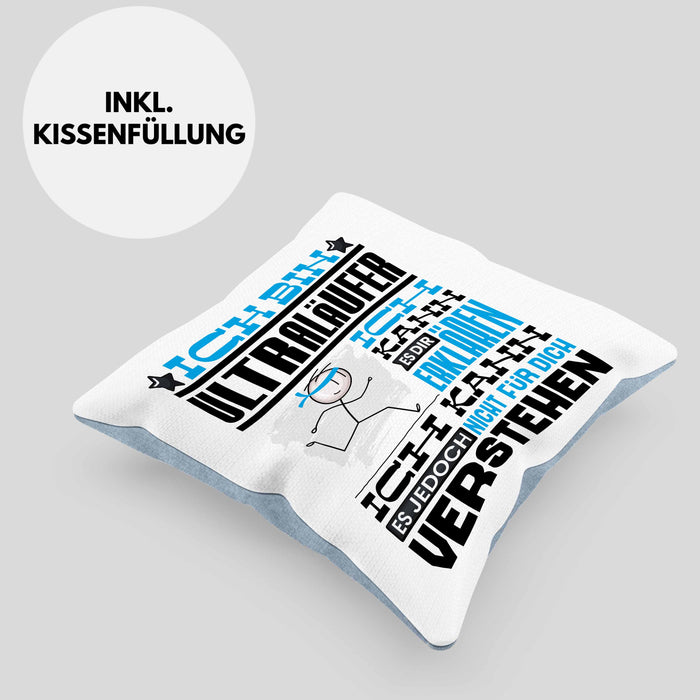 Ultraläufer Geschenk Kaffee-Kissen mit Füllung 40x40 Geschenkidee für Ultraläufer Ich Bin Ultraläufer Ich Kann Es Dir Erklären Jedoch Nicht Für Dich Verstehen Spruch Lustig (Grau) Blau Trendation