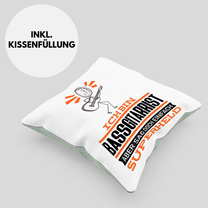 Bassgitarrist Geschenk Kissen mit Füllung 40x40 Ich Bin Bassgitarrist Aber Sag Doch Einfach Superheld Lustige Geschenkdiee für Bassgitarrist (Grau) Grün Trendation