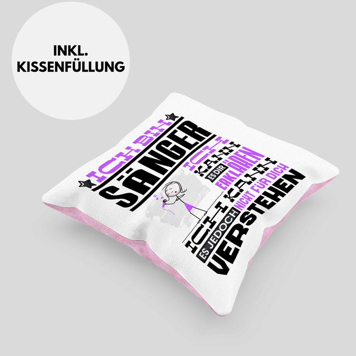 Sänger Geschenk Kissen mit Füllung 40x40 Geschenkidee für Sänger Geburtstag Lustiger Spruch Ich Bin Sänger Ich Kann Es Dir Erklären Aber Nicht Für Dich Verstehen (Grau) Rosa Trendation