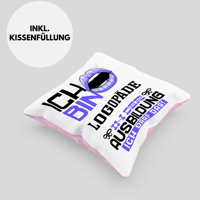 Logopäde Ausbildung Kissen mit Füllung 40x40 Geschenk Ich Bin Logopäde In Der Ausbildung Ich Darf Das Geschenkidee Spruch (Grau) Rosa Trendation