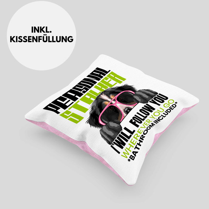 Berner Sennen Besitzerin Kissen mit Füllung 40x40 Geschenk Lustiger Spruch Geschenkidee Personal Stalker (Grau) Rosa Trendation