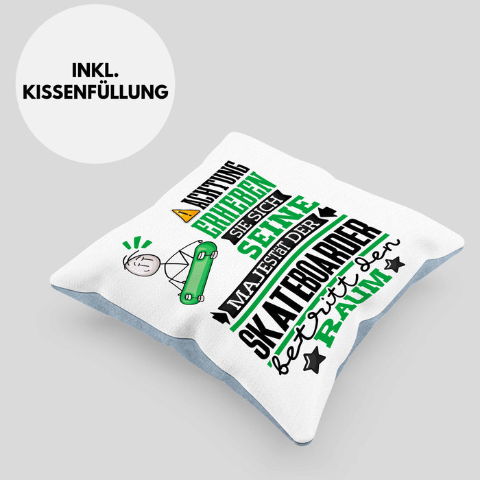 Skateboarder Geschenk Kissen mit Füllung 40x40 Lustiger Spruch Erheben Sie Sich Der Skateboarder Betritt den Raum (Grau) Blau Trendation