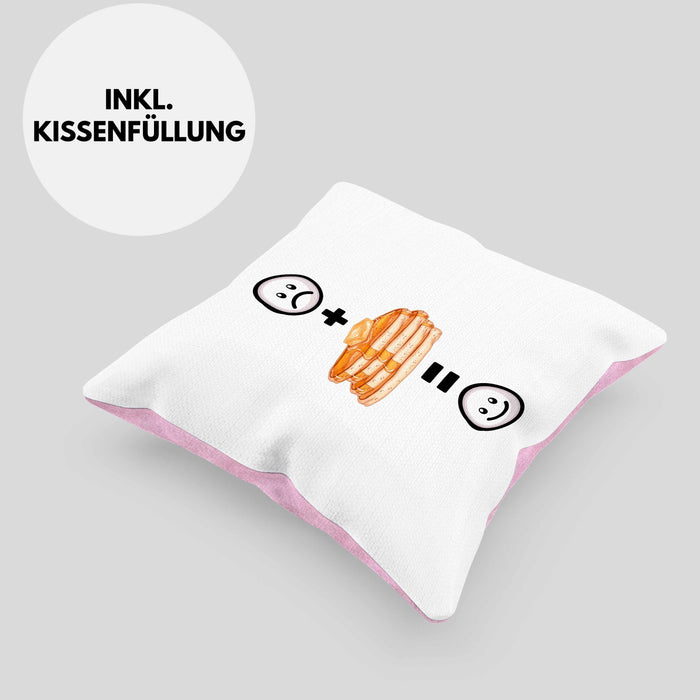 Pfannkuchen Pancaked Kissen mit Füllung 40x40 Geschenk für Pfannkuchen-Liebhaber Lustige Geschenkidee :( + Pfannkuchen = :) Geburtstag (Grau) Rosa Trendation