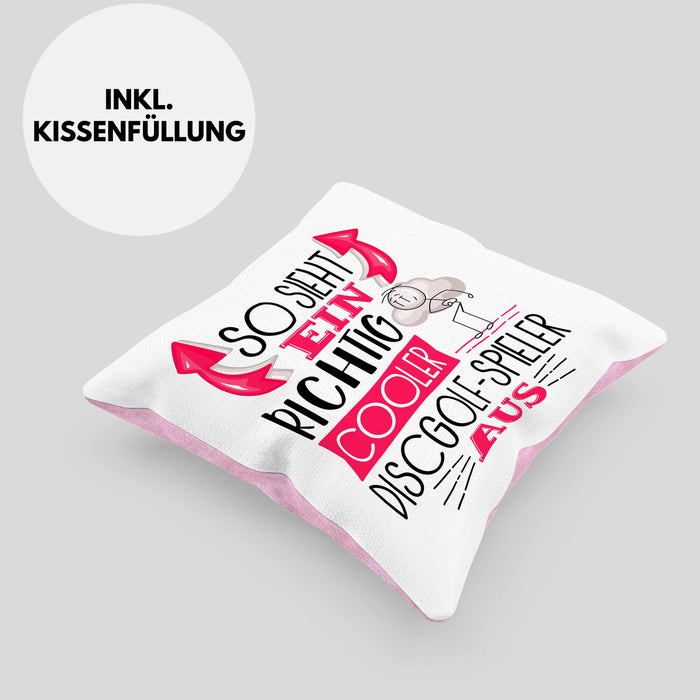 So Sieht Ein Richtig Cooler Discgolf-Spieler Aus Geschenk Kissen mit Füllung 40x40 Lustiger Spruch Geschenkidee (Grau) Rosa Trendation