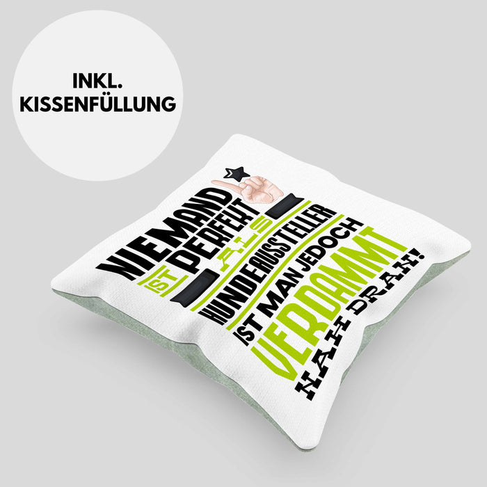 Hundeaussteller Geschenk Kissen mit Füllung 40x40 Lustige Geschenkidee für Hundeaussteller Geburtstag Niemand Ist Perfekt Aber Als Hundeaussteller Ist Man Nah Dran (Grau) Grün Trendation