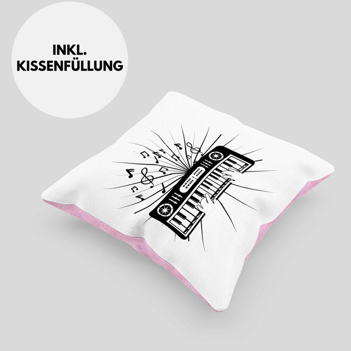 Keyboard Spieler Kissen mit Füllung 40x40 Geschenk für Keyboarder Musiker Band Geschenkidee (Grau) Rosa Trendation