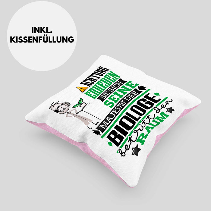 Biologe Geschenk Kissen mit Füllung 40x40 Lustiger Spruch Erheben Sie Sich Der Biologe Betritt den Raum (Grau) Rosa Trendation
