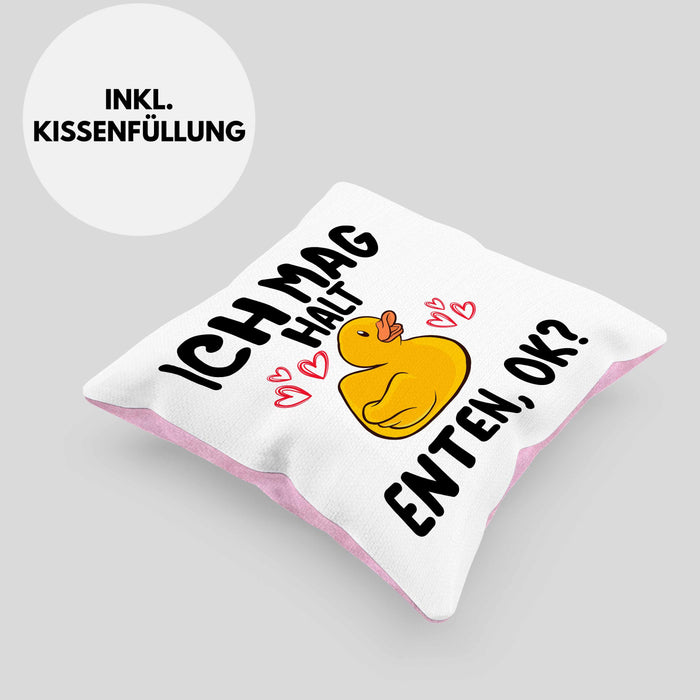 Enten-Liebhaber Geschenk Kissen mit Füllung 40x40 Ich Mag Halt Enten Ok Häferl (Grau) Rosa Trendation